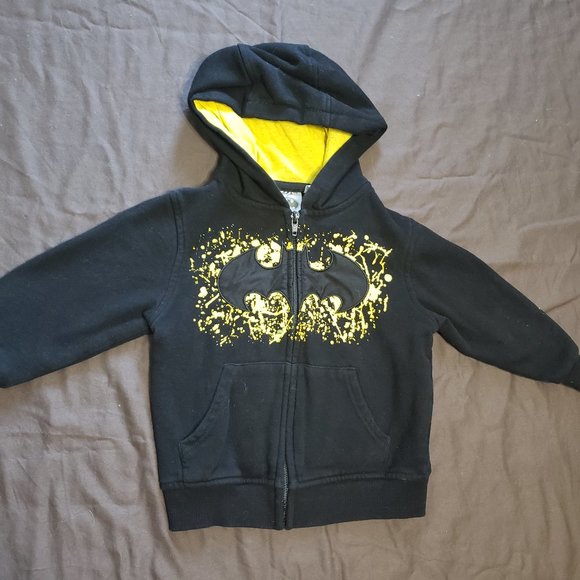 Batman Hoodie DC Comics Dark Knight Superhero Zip Up Black Yellow 3T Size - Picture 1 of 3